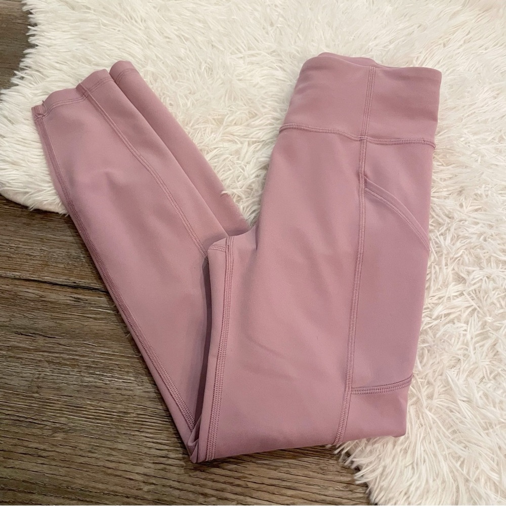 Lululemon High Rise Leggings Pink Mauve Side Pocket Yoga Gym Workout 4